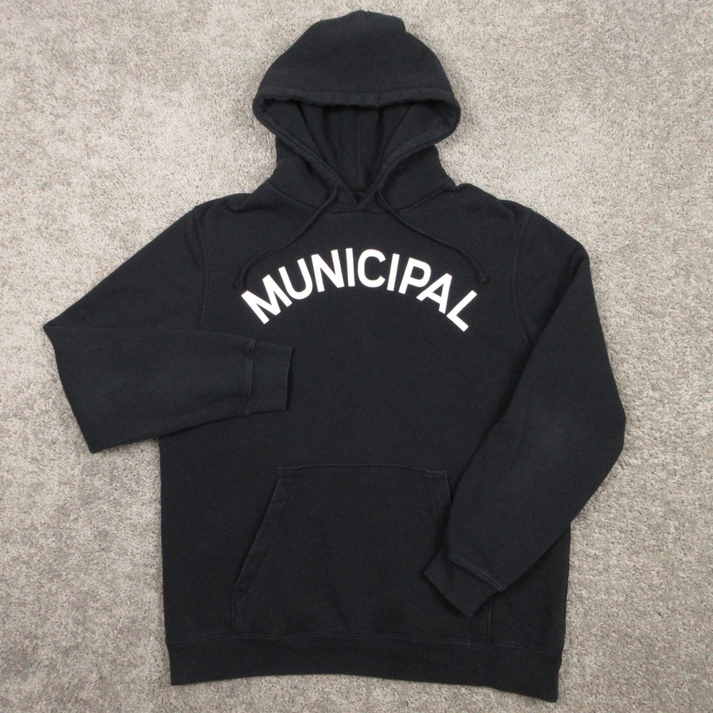 Municipal Sweater Mens Large Black Fleece Pullover Hoodie Sweatshirt Sport Gear